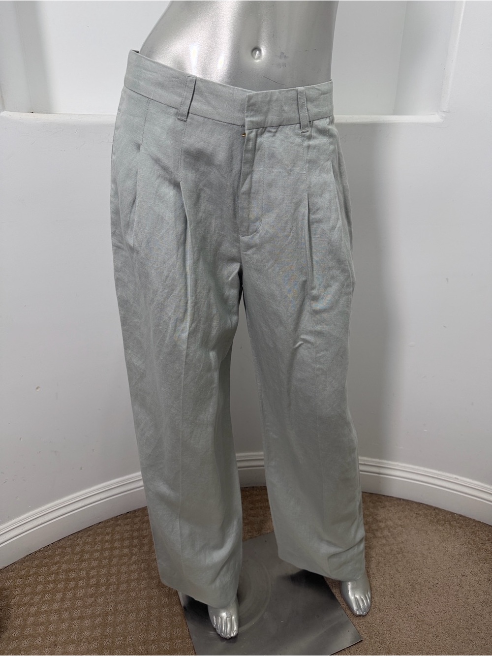 THE SCRIPT Women Pleated Wide Leg Pants In  Pistachio Linen Blend Size 4 NWT